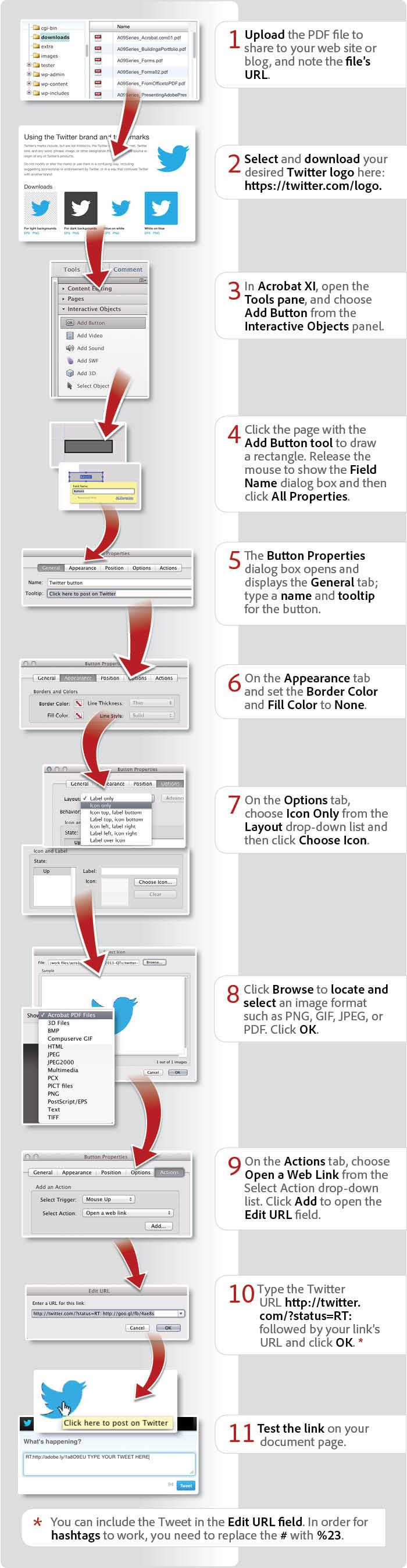How to add a retweet button to PDF using Acrobat XI
